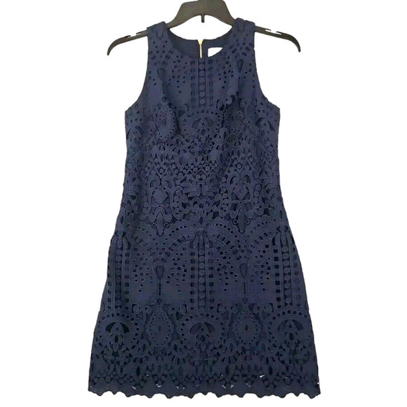 Nordstrom Eliza J ~Woman Size 4~ Navy Blue Lace Sleeveless Dress Fully Unlined. - Picture 1 of 9